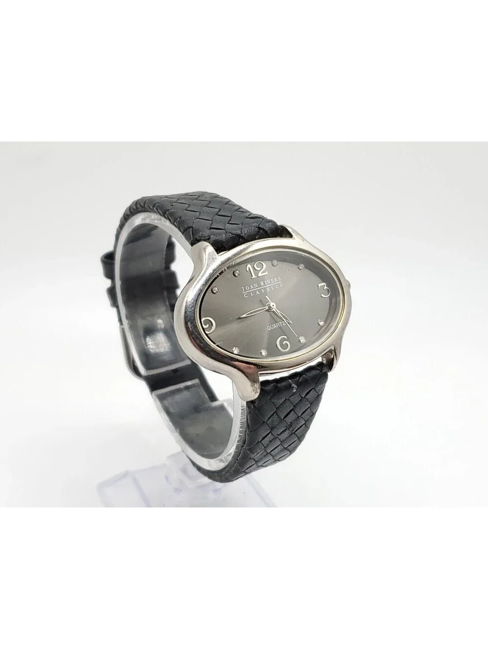 Joan Rivers Classics Quartz Womens Watch New Battery Silver Tone Black Dial 39mm
